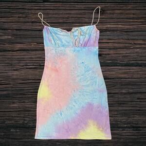 Tie dye rainbow pastel mini dress with bow tie Zaful